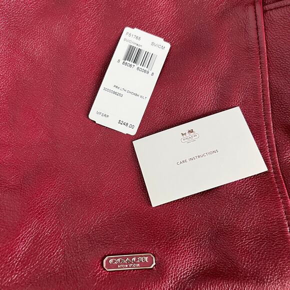 Coach Park Leather Hobo Tote Bag Crimson Red Pebbled Leather Shoulder Purse - Picture 4 of 13